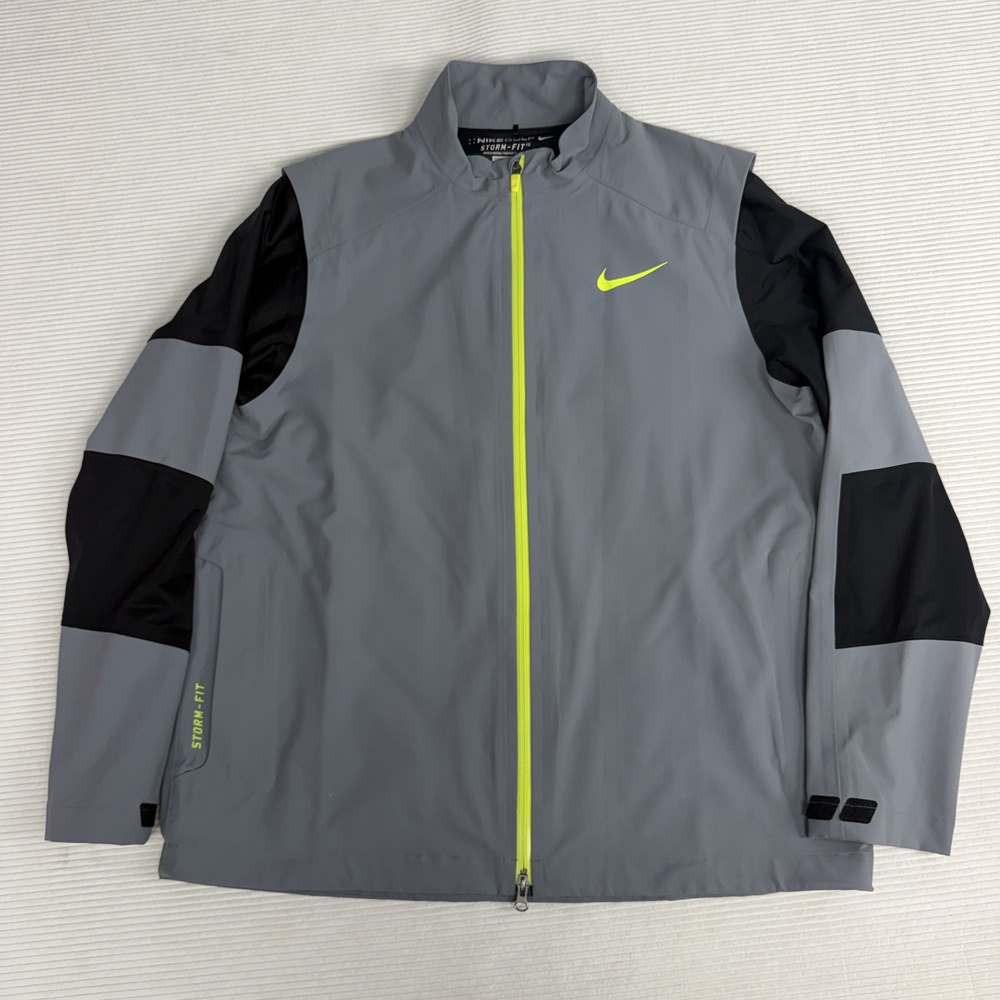 Nike Golf Jacket Mens XL Gray Black Storm-FIT 10 Full Zip Windbreaker Neon